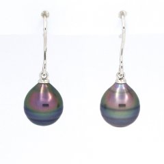Rhodiated Sterling Silver Earrings and 2 Tahitian Pearls Ringed C+ 9.5 mm