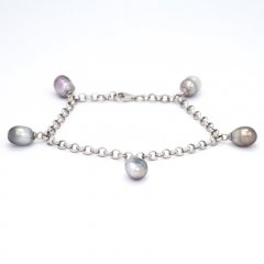 Rhodiated Sterling Silver Bracelet and 5 Tahitian Keishis
