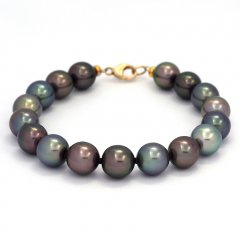 18K solid Gold Bracelet and 17 Tahitian Pearls Near-Round B  9.5 to 9.9 mm