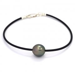 Rubber, Sterling Silver Bracelet and 1 Tahitian Pearl Semi-Baroque C 10.8 mm
