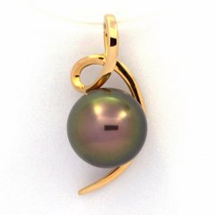 18K solid Gold Pendant and 1 Tahitian Pearl Round B 9.1 mm