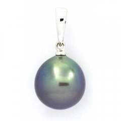 18K Solid White Gold Pendant and 1 Tahitian Pearl Semi-Baroque B 10.1 mm