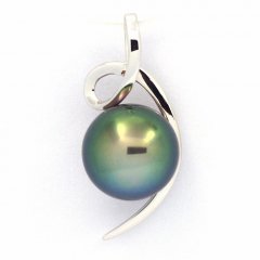 18K Solid White Gold Pendant and 1 Tahitian Pearl Near-Round B+ 9 mm