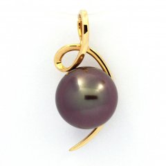 18K solid Gold Pendant and 1 Tahitian Pearl Round B 9.2 mm