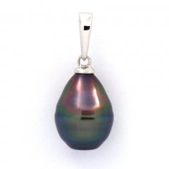 Rhodiated Sterling Silver Pendant and 1 Tahitian Pearl Ringed B 9.2 mm