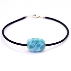 Sterling Silver, Rubber Bracelet and 1 Larimar - 17.8 x 13 x 7.4 mm - 3.2 gr