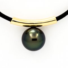 18K solid Gold Pendant and 1 Tahitian Pearl Round B 9.9 mm