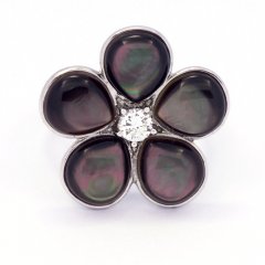 Rhodiated Sterling Silver Ring and Tahitian Mother-of-Pearl