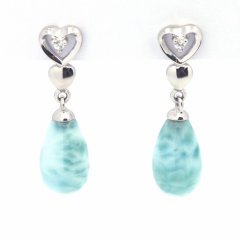 Rhodiated Sterling Silver Earrings and 2 Larimars - 10 x 6 mm - 1.15 gr