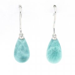 Rhodiated Sterling Silver Earrings and 2 Larimars - 13 x 8 mm - 2.6 gr