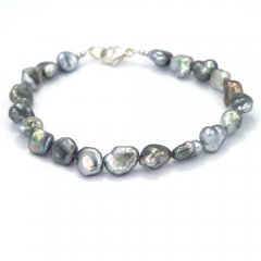 Bracelet of 20 Tahitian Keishis and Sterling Silver