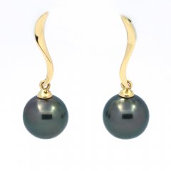 18K solid Gold Earrings and 2 Tahitian Pearls Round B 8.6 mm
