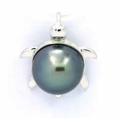18K Solid White Gold Pendant and 1 Tahitian Pearl Round B 9.7 mm