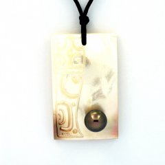 Waxed Cotton Necklace and 1 Tahitian Pearl Round C 8.1 mm