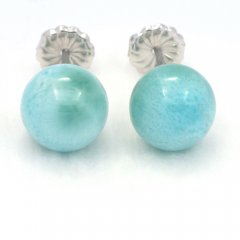 Rhodiated Sterling Silver Earrings and 2 Larimars - 10.2 mm - 3.1 gr