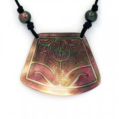 Cotton Necklace, Mother-of-pearl and 2 Tahitian Pearls Near-Round C/D 8.5 mm