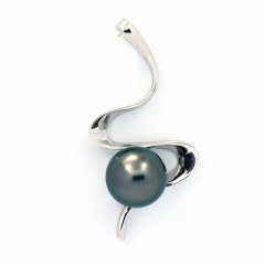Rhodiated Sterling Silver Pendant and 1 Tahitian Pearl Near-Round C 8.9 mm