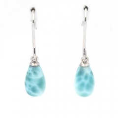 Rhodiated Sterling Silver Earrings and 2 Larimars - 10 x 6 mm - 1.1 gr