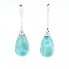 Rhodiated Sterling Silver Earrings and 2 Larimars - 10 x 6 mm - 2.6 gr