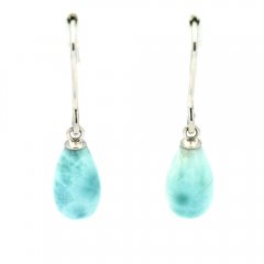 Rhodiated Sterling Silver Earrings and 2 Larimars - 10 x 6 mm - 1.2 gr