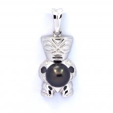Rhodiated Sterling Silver Pendant and 1 Tahitian Pearl Round C 8.3 mm