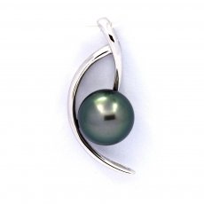 Rhodiated Sterling Silver Pendant and 1 Tahitian Pearl Round C 8.5 mm