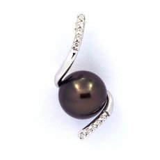Rhodiated Sterling Silver Pendant and 1 Tahitian Pearl Round C 8.3 mm