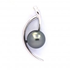 Rhodiated Sterling Silver Pendant and 1 Tahitian Pearl Round C 8.2 mm