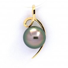 18K solid Gold Pendant and 1 Tahitian Pearl Round B 9.4 mm