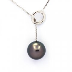 Rhodiated Sterling Silver Necklace and 1 Tahitian Pearl Round C 10.6 mm