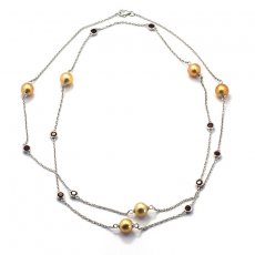 Rhodiated Sterling Silver Necklace and 6 Australian Pearls Semi-Baroque C 8.6  8.9 mm