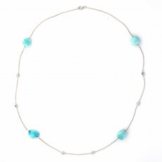 Rhodiated Sterling Silver Necklace, Blue Topaz and 4 Larimar - 8.6 gr