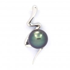 Rhodiated Sterling Silver Pendant and 1 Tahitian Pearl Round C 8.1 mm