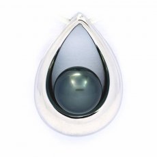 Rhodiated Sterling Silver Pendant and 1 Tahitian Pearl Round C 8.5 mm