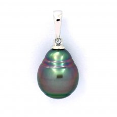 Rhodiated Sterling Silver Pendant and 1 Tahitian Pearl Ringed B 10.3 mm