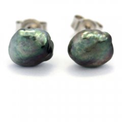 Rhodiated Sterling Silver Earrings and 2 Tahitian Keishis