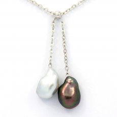 Rhodiated Sterling Silver Necklace and 2 Tahitian Keishis