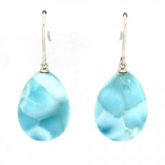 Rhodiated Sterling Silver Earrings and 2 Larimars - 20 x 15 mm - 8.8 gr
