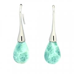 Rhodiated Sterling Silver Earrings and 2 Larimars - 15 x 10 mm - 3.9 gr
