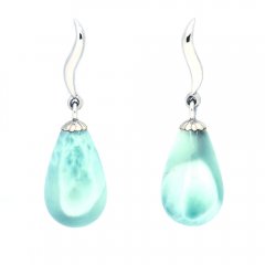 Rhodiated Sterling Silver Earrings and 2 Larimars - 13 x 8 mm - 2.6 gr