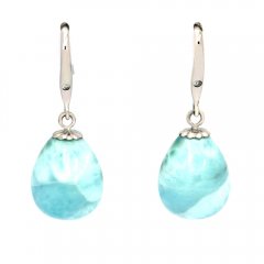 Rhodiated Sterling Silver Earrings and 2 Larimars - 12 x 10 mm - 3.8 gr