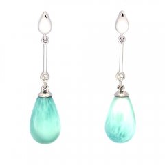 Rhodiated Sterling Silver Earrings and 2 Larimars - 13 x 8 mm - 2.6 gr