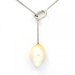 Rhodiated Sterling Silver Necklace and 1 Australian Pearl Semi-Baroque B 11.2 mm