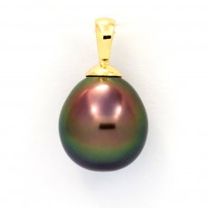 18K solid Gold Pendant and 1 Tahitian Pearl Semi-Baroque B 10 mm