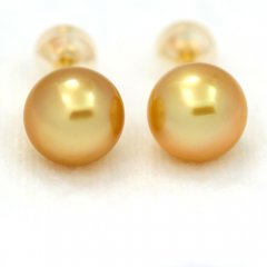 18K solid Gold Earrings and 2 Australian Pearls Semi-Baroque B and C 8.8 mm