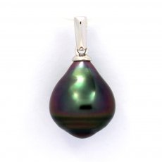 Rhodiated Sterling Silver Pendant and 1 Tahitian Pearl Ringed B 10.7 mm