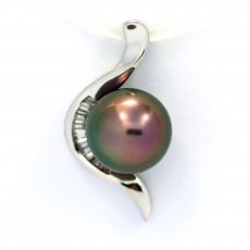 Rhodiated Sterling Silver Pendant and 1 Tahitian Pearl Round C 8.1 mm