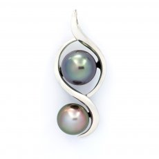 Rhodiated Sterling Silver Pendant and 2 Tahitian Pearls Semi-Baroque B 8.7 et 9.7 mm