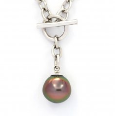 Rhodiated Sterling Silver Bracelet and 1 Tahitian Pearl Semi-Baroque B 10.5 mm