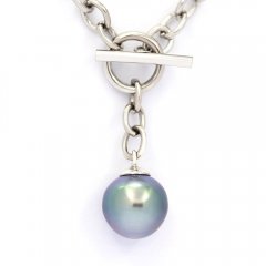 Rhodiated Sterling Silver Bracelet and 1 Tahitian Pearl Semi-Baroque B 10.4 mm
